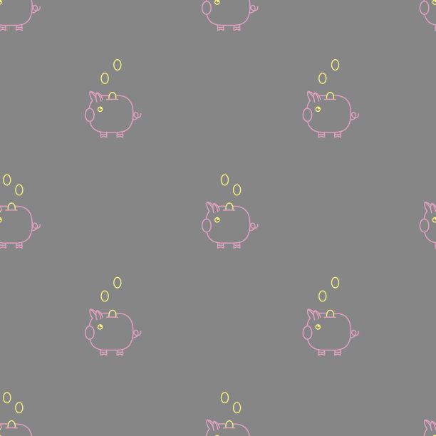 灰色小猪储蓄罐无缝矢量模式。图片下载