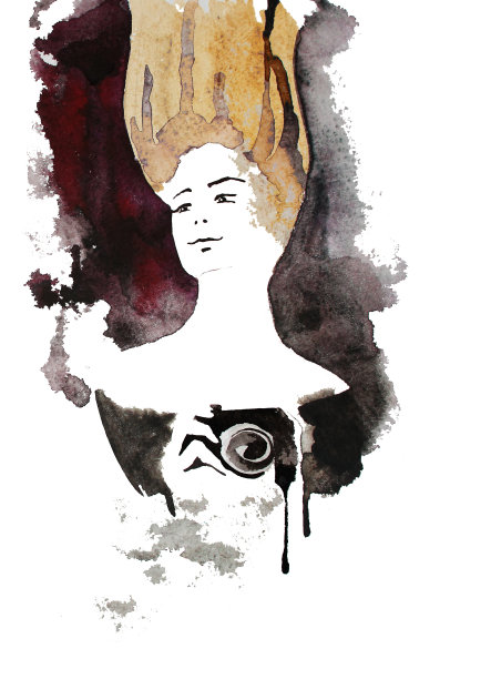 复古红发摄影师，手绘水彩插图图片下载