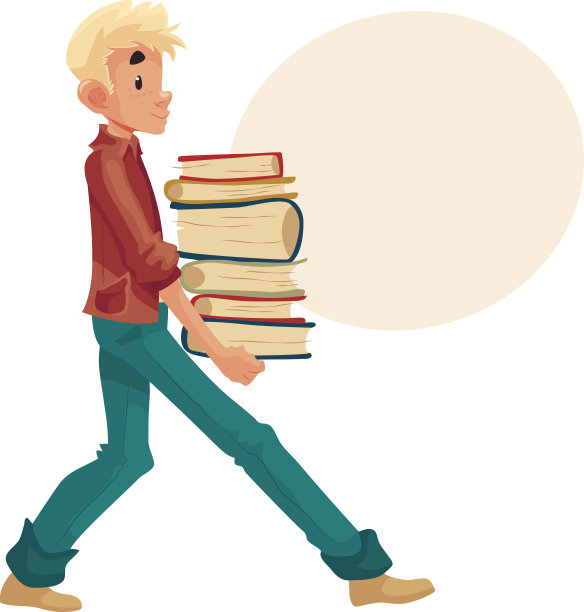 金发男孩拿着一堆书图片下载