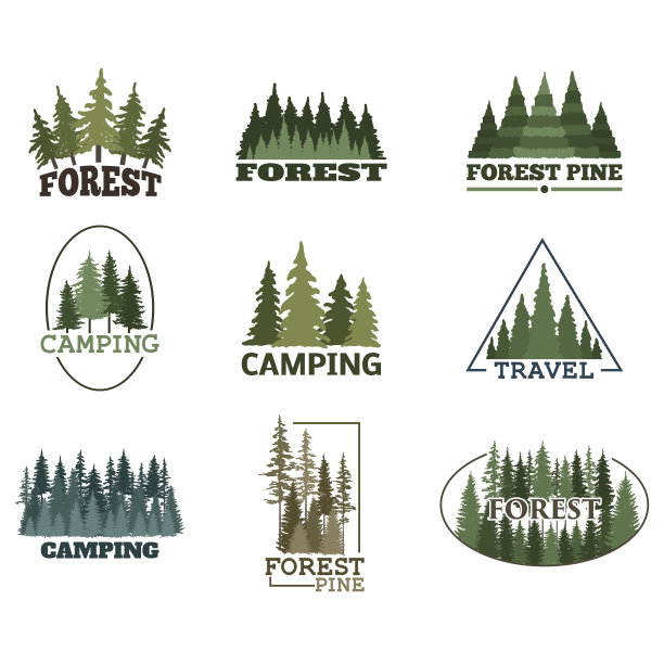 树户外旅行绿色剪影森林徽章针叶自然图标徽章顶部松树云杉向量素材图片