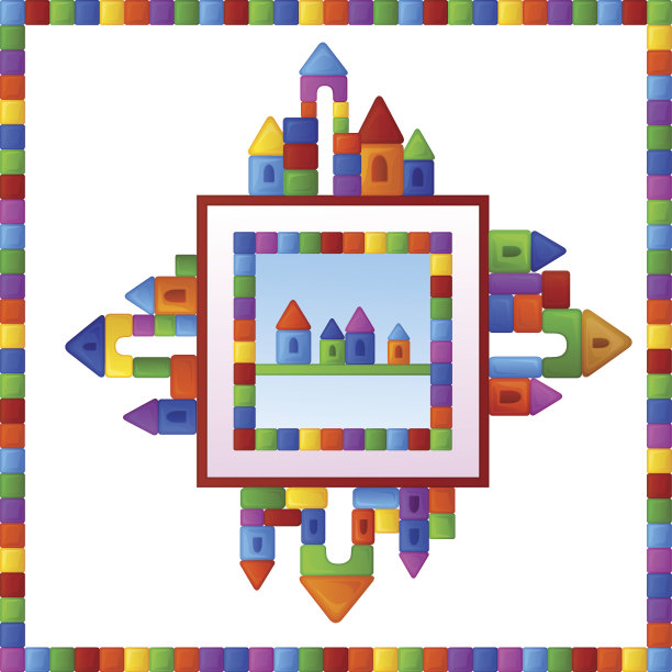 童稚的无缝图案与色彩斑斓的建筑套件图片下载