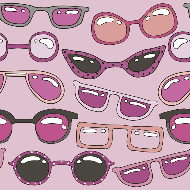 无缝模式与粉红色手绘太阳镜。美丽夏天纹理。图片下载