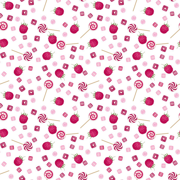 覆盆子棒棒糖、糖果和口香糖无缝图案背图片下载