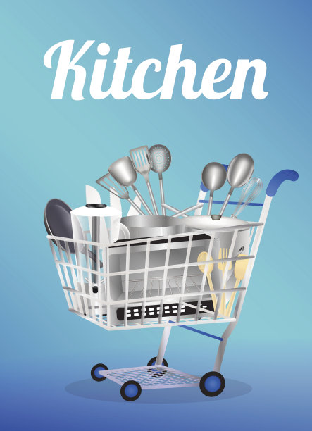 厨房工具放在购物车里图片下载