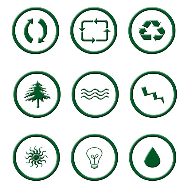 白色圆圈上的绿色图标。图片下载