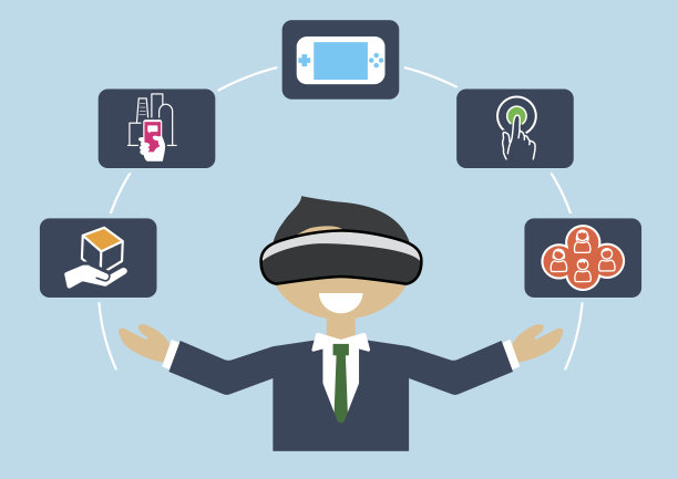 虚拟现实概念作为矢量插图的商人图片下载