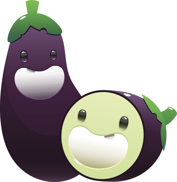 两个鲜亮多汁的茄子卡通人物在白色的背景上图片下载