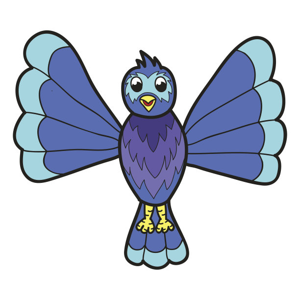 可爱的幻想蓝鸟。矢量图图片下载