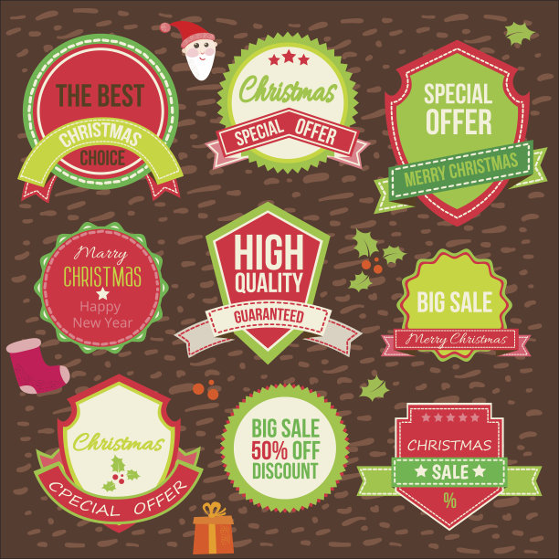 收集圣诞装饰品和装饰元素，标签图片下载