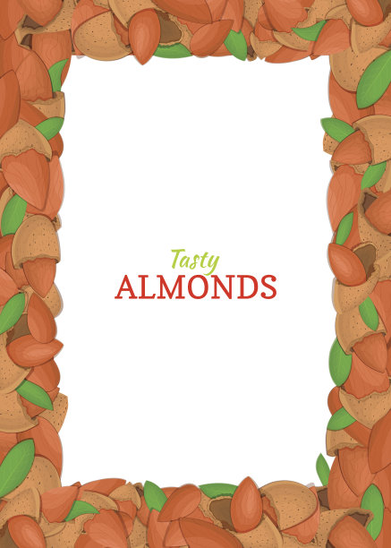 垂直长方形的彩色框架组成的美味的杏仁坚果。矢量插图。图片下载