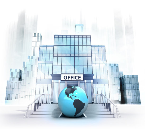 办公大楼前的美国环球电台图片下载