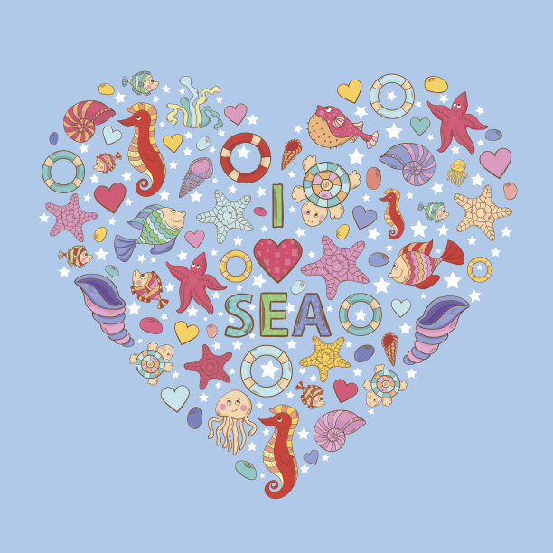 蓝色背景上的海洋生命之心图片下载