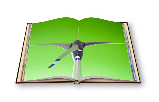 风力涡轮机对着绿色的天空-绿色能源概念图像-打开的照片册的3D渲染-我是在这个3D渲染中使用的图像的版权所有者。图片下载