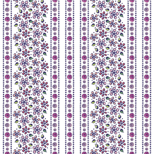 无缝矢量手绘花卉图案。色彩缤纷的背景有花、叶。装饰可爱的图形线条画插图。印刷包装，背景，织物，装饰，纺织品，表面图片下载