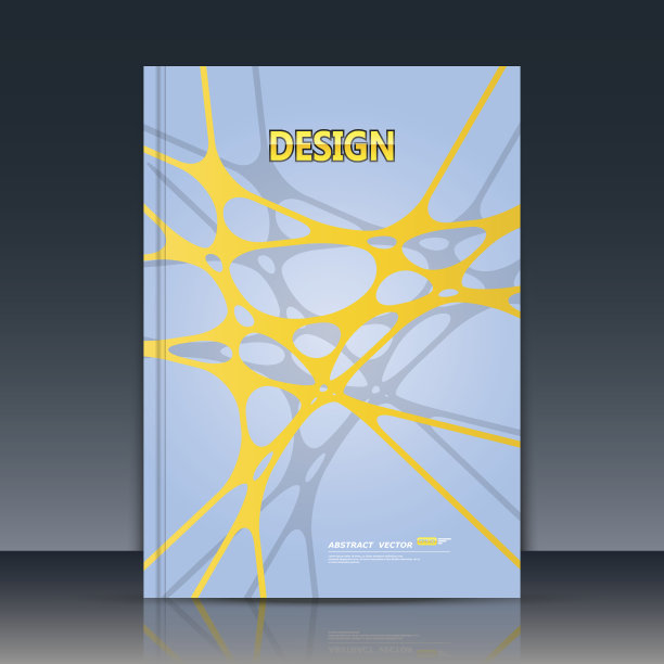 抽象的成分。黄色线条字体纹理。连锁节商标建设。蓝色，灰色a4宣传册标题页。创意人物标志图标。商业报价横幅形式。广告传单纤维图片下载