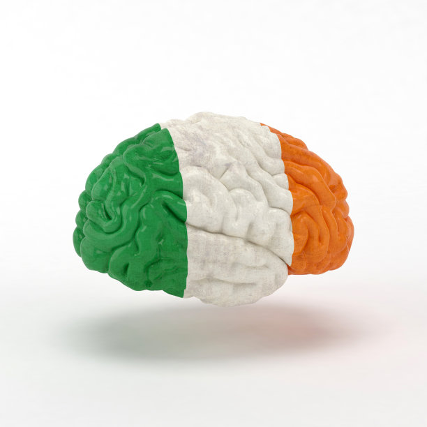 爱尔兰。人类大脑上的旗帜。图片下载