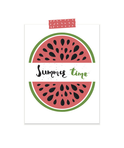 可爱的夏季明信片与手绘字母和西瓜片图片下载