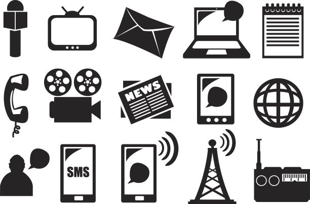 媒体和通信矢量图标集的工具和设备图片下载