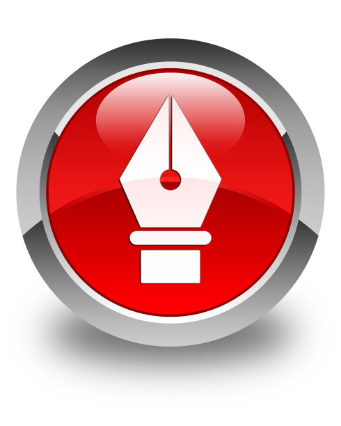 笔图标亮红色圆形按钮图片下载