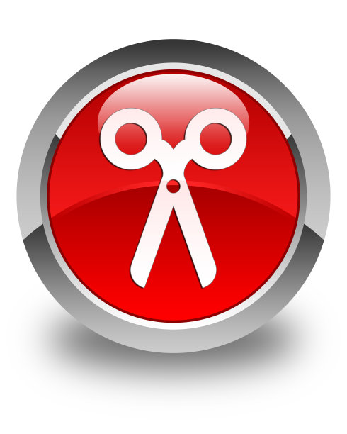 剪子图标亮红色圆形按钮图片下载