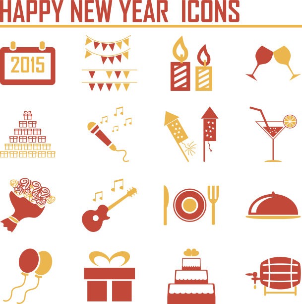 矢量设置新年和圣诞节图标图片下载