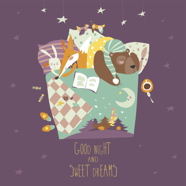 可爱的动物在床上睡觉图片下载