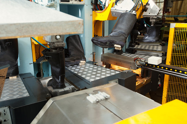 现代机器上未完工的皮靴图片下载