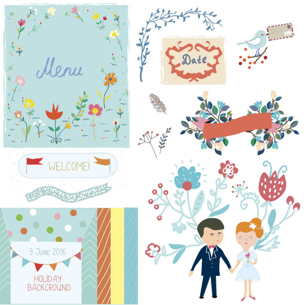 婚礼设计元素搭配可爱设计图片下载