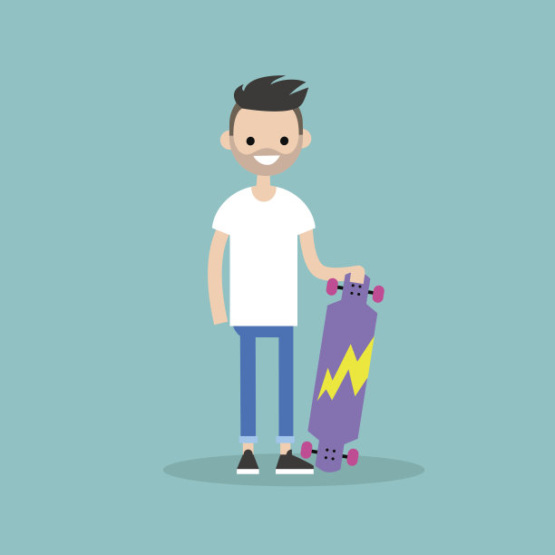 年轻的蓄着胡子的市民拿着他的长板图片下载