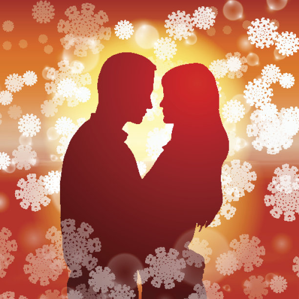 夫妇在圣诞节的背景与雪花图片下载