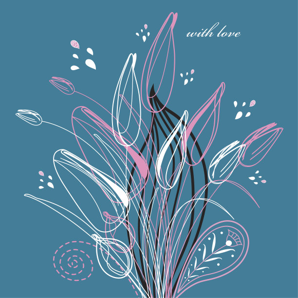 情人节贺卡上有鲜花和小鸟图片下载