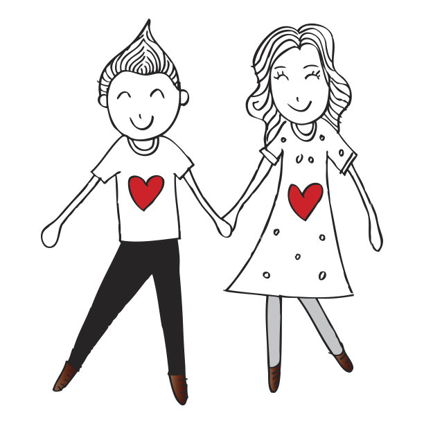 可爱的一对。手绘插图。图片下载