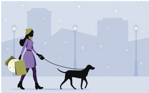 带着狗的购物女孩图片下载