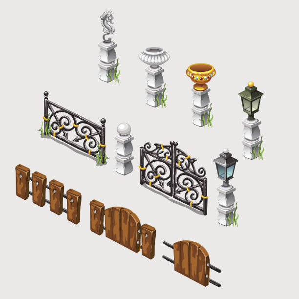 栅栏、圆柱、古董花瓶等物品图片下载