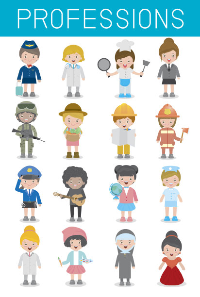 大套卡通矢量人物不同的职业图片下载