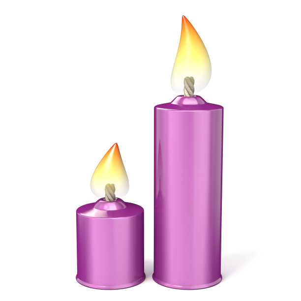 两个紫色的蜡烛。3 d图片下载