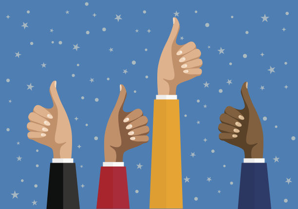 女商人的双手都竖起大拇指。矢量插图在平面设计。财务、工作动机图片下载