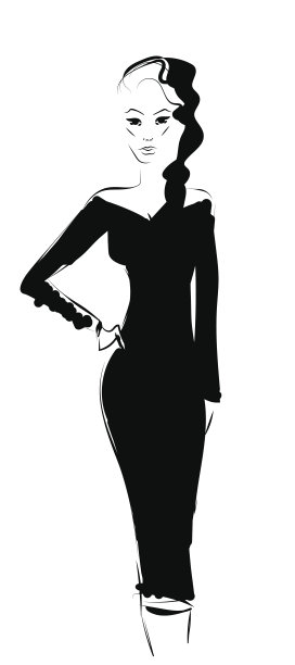 白色背景上穿着裙子的女人，手绘素描图片下载