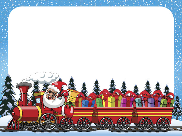 卡通圣诞老人送礼物驱动蒸汽机车横架图片下载