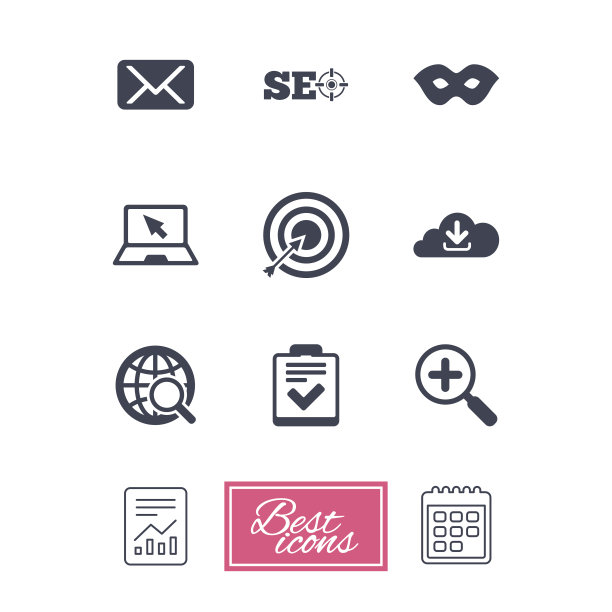 互联网,搜索引擎优化图标。清单、目标的迹象。图片下载