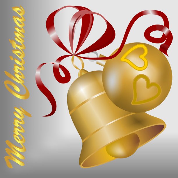 圣诞主题与金铃，圣诞球和红丝带图片下载
