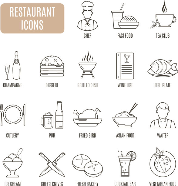 餐厅图标。向量象形图的集合图片下载
