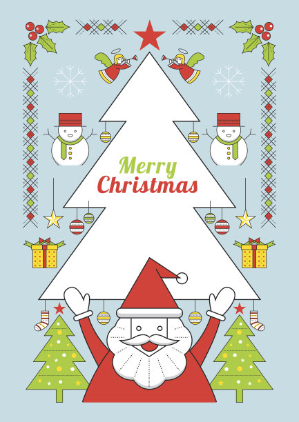 圣诞和圣诞老人，线风格海报图片下载