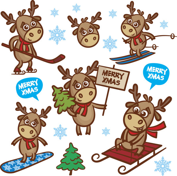 圣诞驯鹿贴纸，圣诞快乐图片下载