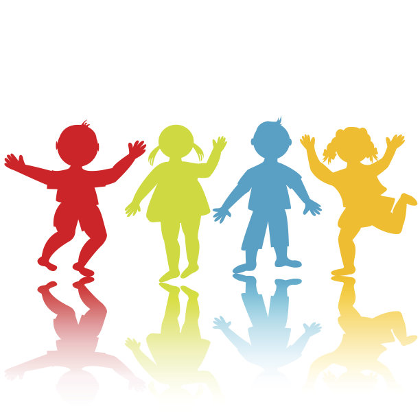 彩色的孩子剪影玩耍图片下载