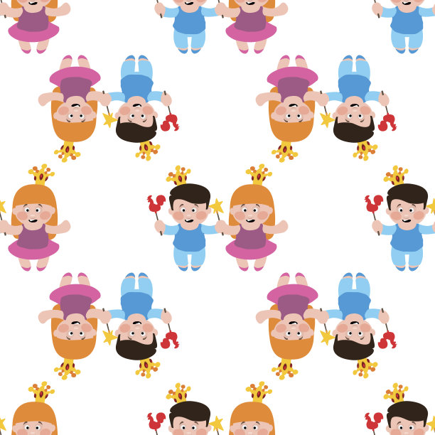 小男孩和小女孩无缝图案，公主和王子。图片下载