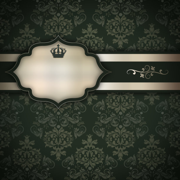 绿色背景，装饰边框和复古图案。图片下载