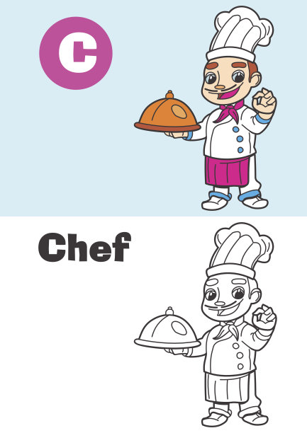 儿童着色厨师-儿童专业插图图片下载