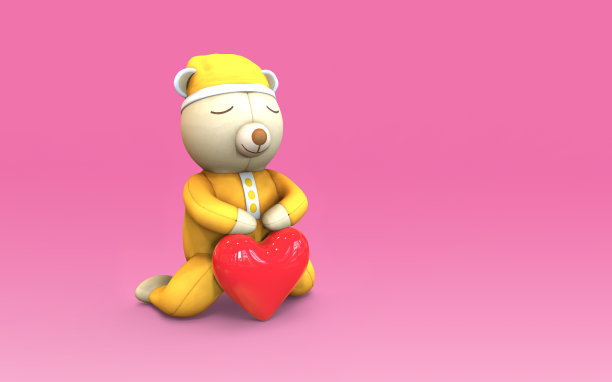 粉红色背景上有一颗红心的熊图片下载