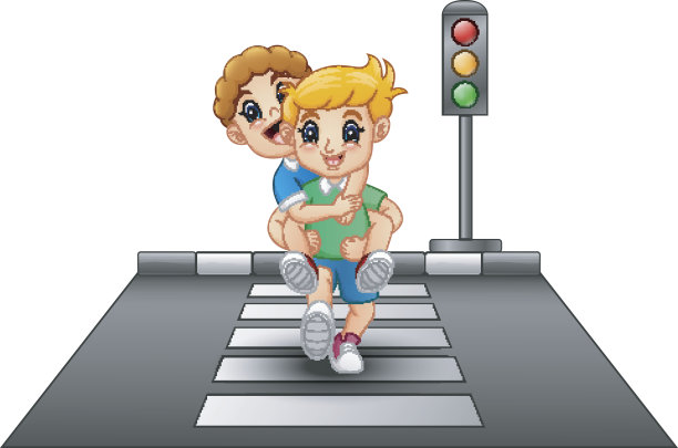 卡通小孩在过马路时奔跑图片下载